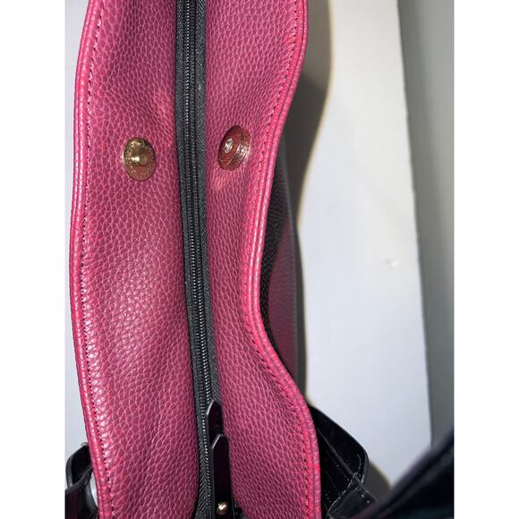 Poverty Flats Structured Tote burgundy & black purse - Picture 5 of 14